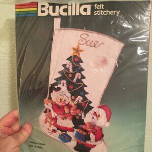 Vintage Bucilla Felt Stitchery "Santa At Home" Christmas Stocking Kit No. 82253